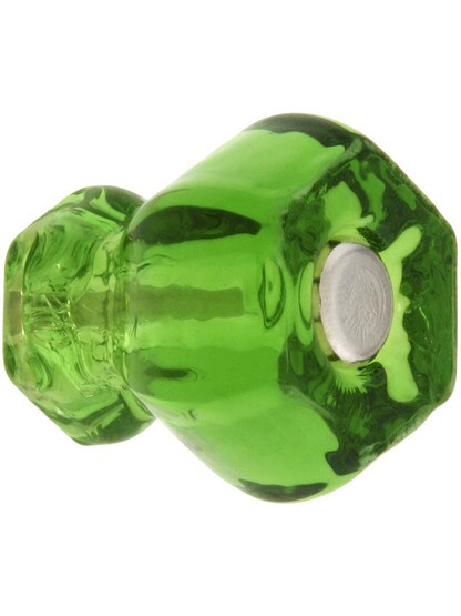 Small Hexagonal Forest Green Glass Cabinet Knob With Nickel Bolt.